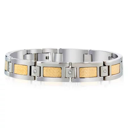 Men'S Diamond Bracelet in Stainless Steel with 18K Yellow Gold Accent