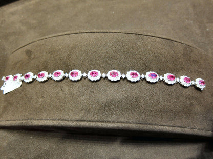 RUBY OVAL SHAPE SET 13 STONE DIAMOND ROUND BRILLIANT