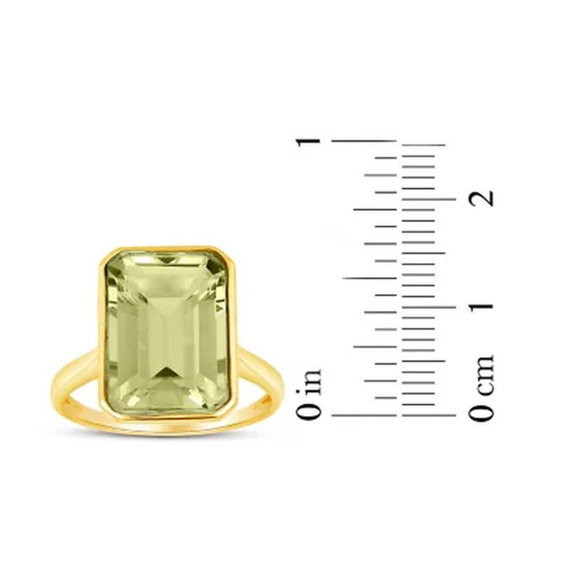 Prasiolite Emerald Shaped Ring in 14 Karat Yellow Gold