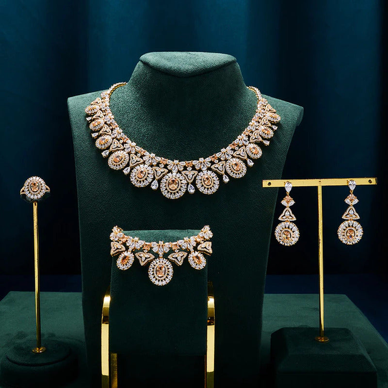 Luxury Women Wedding Jewelry Set Colorful Cubic Zirconia Bridal Necklace