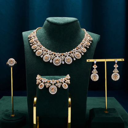 Luxury Women Wedding Jewelry Set Colorful Cubic Zirconia Bridal Necklace