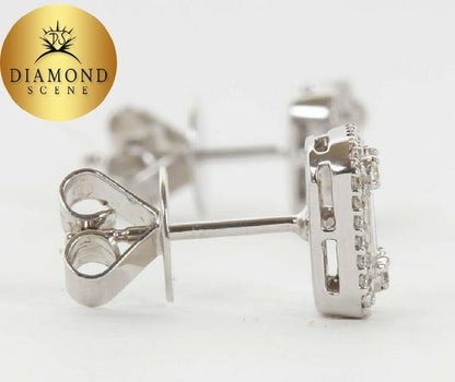 Illusion Emerald Cut Diamond Gold Stud Earrings .95 carats of round special cut