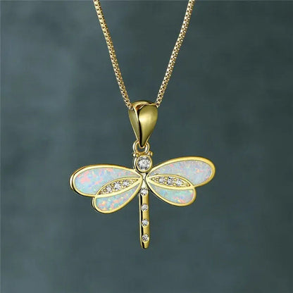 New Fashion Exquisite White Analog Opal Dragonfly Ladies Pendant Necklace