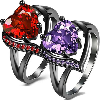 Romantic Promise Band Ring Eternity Rings Inlaid Red Heart Cubic Zirconia Weddin