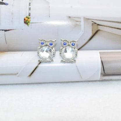 The New Diamond Crystal Animal Stud Earrings Three Color Optional Owl Earrings(4