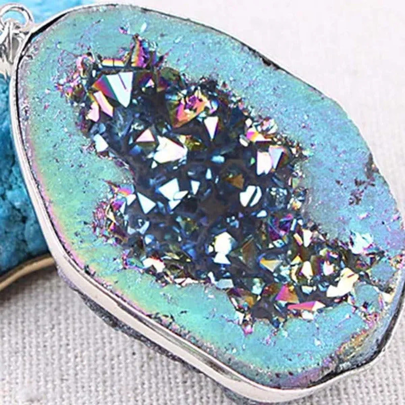 1 X Colorful Natural Agate Crystal Geode Necklace Making Pendant Jewelry