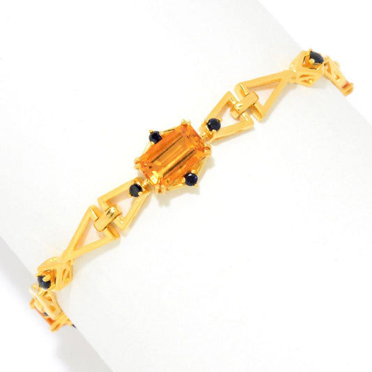 7.25" 6.48Ctw Emerald Cut Citrine & Sapphire Bracelet