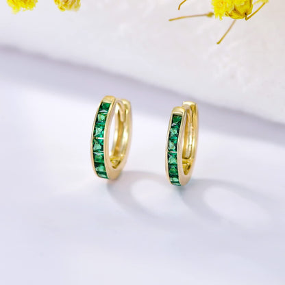 14K Gold Green Emerald Hoops Earrings for Women 11.5Mm