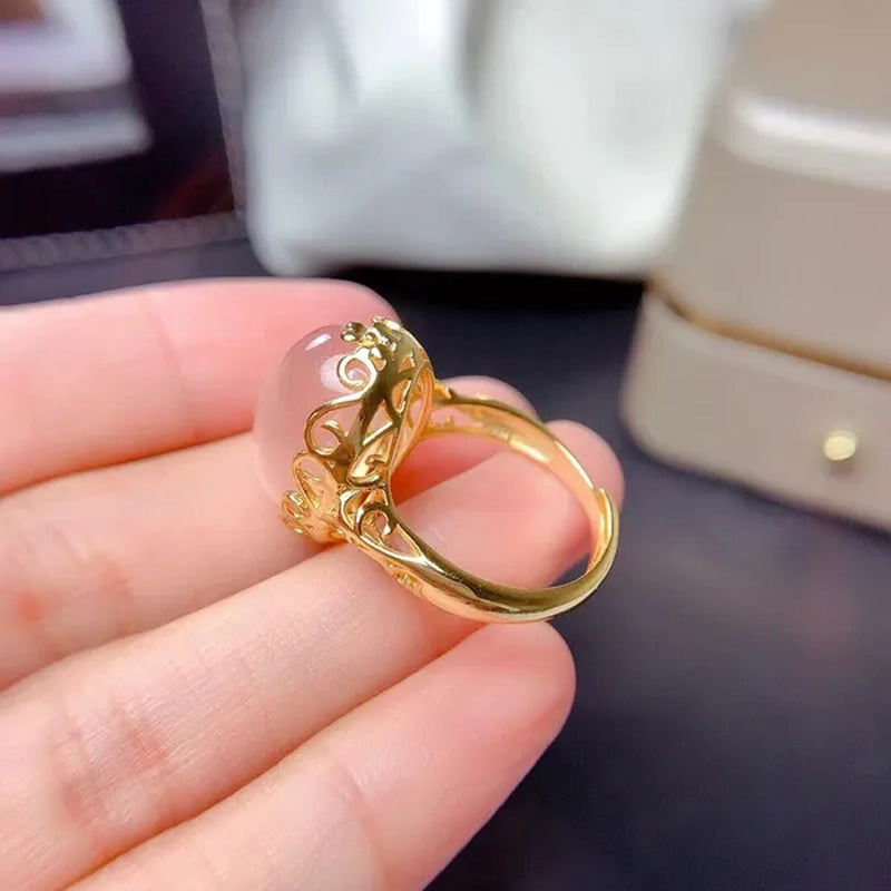 Vintage 925 Silver Gemstone Ring for Woman 13Mm*18Mm 100% Natural Rose Quartz Ri