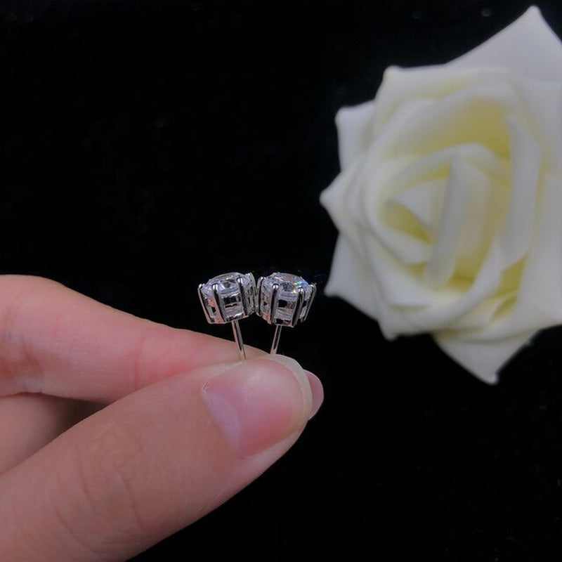 Six Nails Brilliant 0.3-2Carat/Each D Color VVS1 Moissanite Stud Earrings Solid