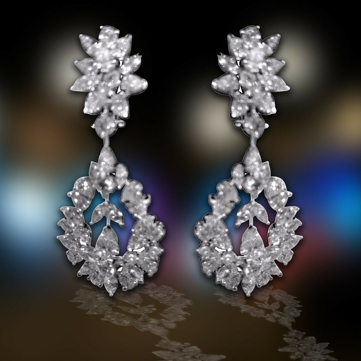 DIAMOND PEAR ROUND BRILLIANT MARQUISE SHAPE DIAMOND DANGLE DIAMOND SET EARRING