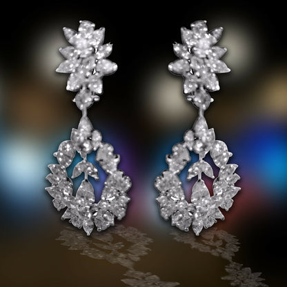 DIAMOND PEAR ROUND BRILLIANT MARQUISE SHAPE DIAMOND DANGLE DIAMOND SET EARRING