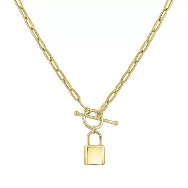 14K Yellow Gold Paperclip Toggle Necklace with High Polish Padlock
