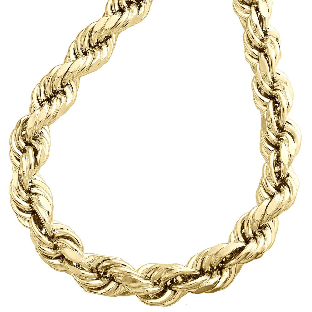 10K Yellow Gold 10Mm Diamond Cut Hollow Rope Link Chain Necklace 28 Inches