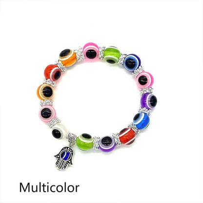 5 Colors Evil Eye Hamsa Beaded Charm Stretch Bracelet Hand of Fatima Turkish Luc