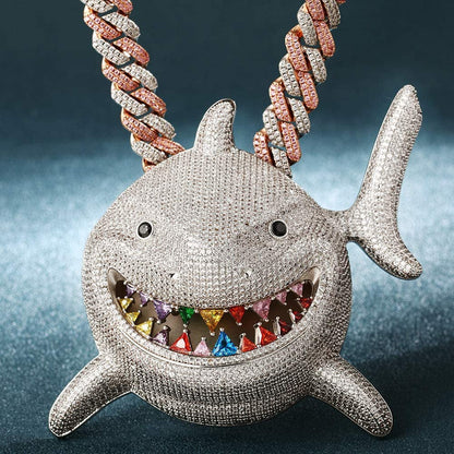 Hip Hop Jewelry 18K Gold Plated 3D Large Shark Pendant Iced Out Premium Zircon F