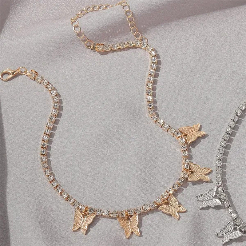 YUNSEABUY Little Butterfly Pendant Full Diamond Choker Necklace for Women Girls