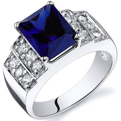 3 Ct Radiant Cut Created Blue Sapphire Ring in Sterling Silver