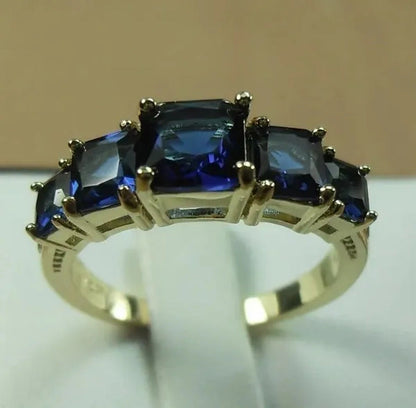 Natural 3.28CT Sapphire Diamond 14K Yellow Gold Ring Size 6-10