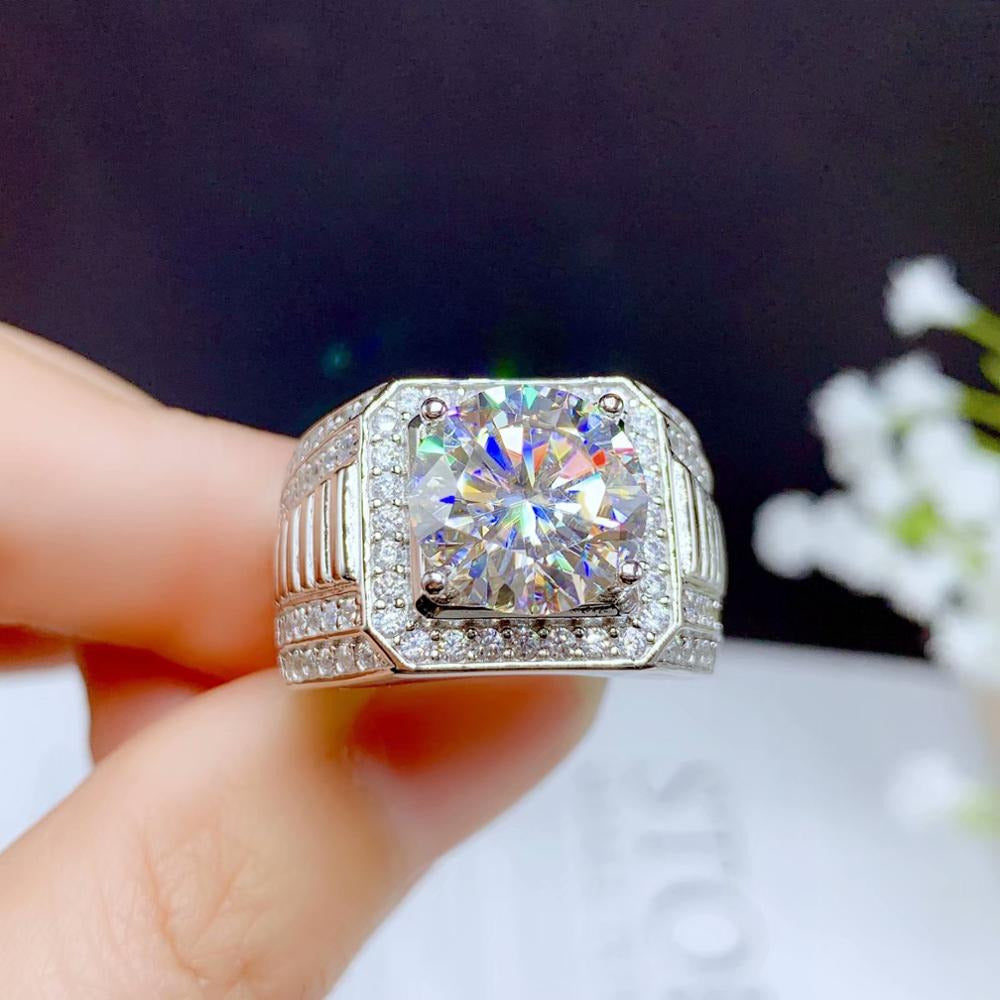 5Ct Moissanite Men'S Ring, 925 Silver, Beautiful Firecolour, Diamond Substitute