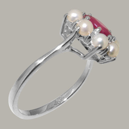 LBG British Made 925 Sterling Silver Natural Ruby & Cultured Pearl Womens Statem