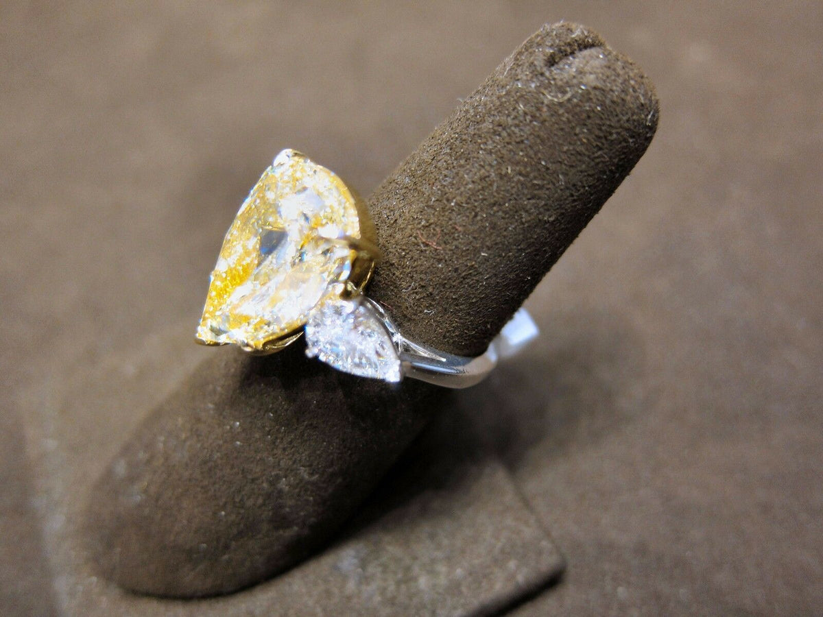 GIA CERTIFIED FANCY LIGHT YELLOW PEAR SHAPE SI2 SIDE PEAR ENGAGEMENT RING