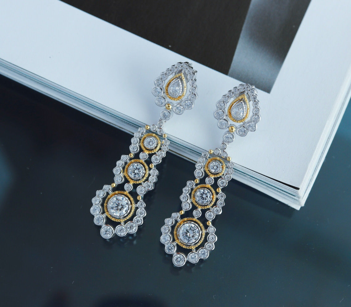 Light Luxury 925 Silver Gold-Plated Carved Zirconium Diamond Earrings