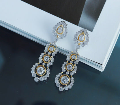 Light Luxury 925 Silver Gold-Plated Carved Zirconium Diamond Earrings