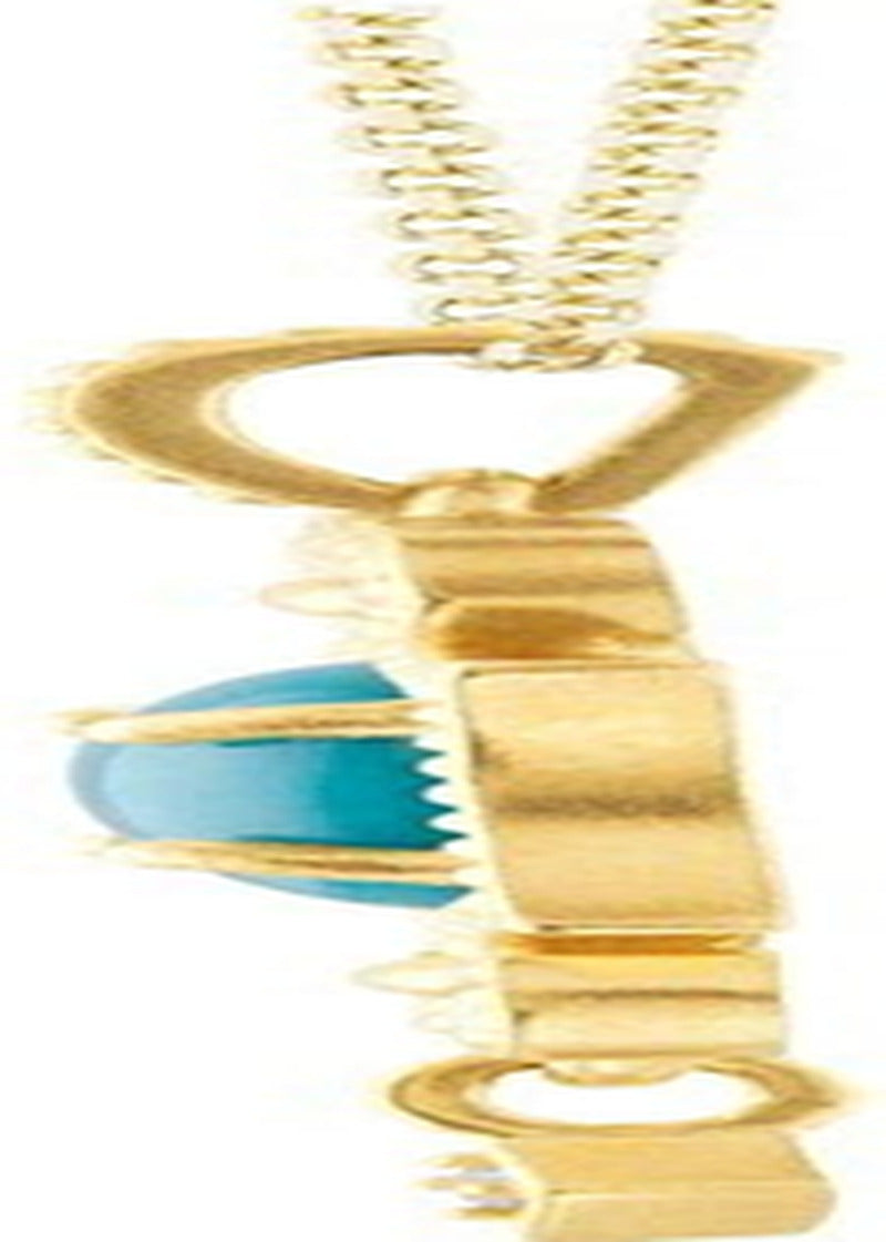 Solid 14K Yellow Gold Turquoise and .015 Cttw Diamond Charm Pendant Chain Neckla