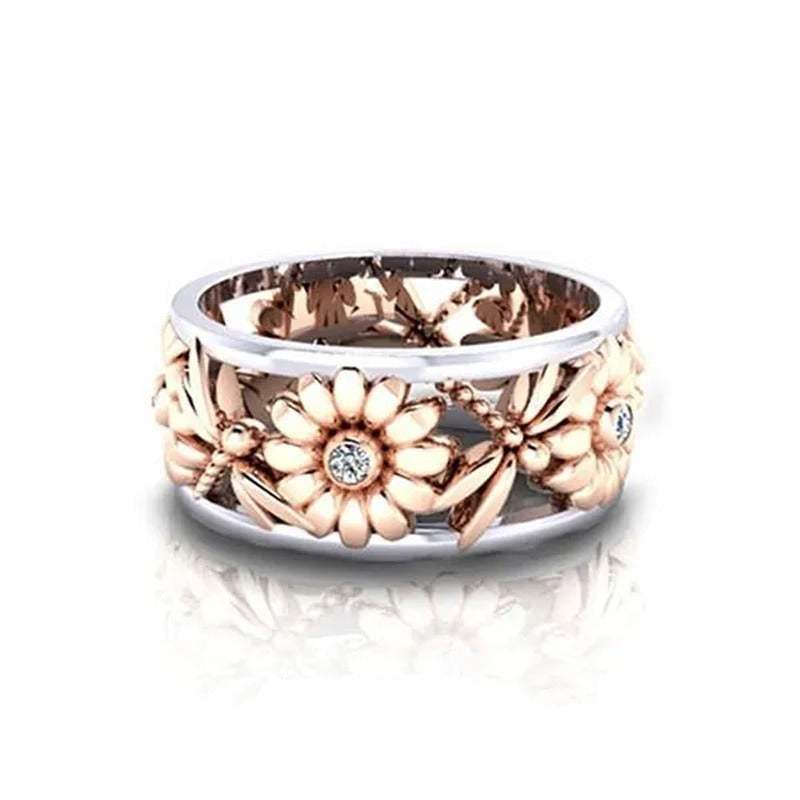 New Fashion Women Jewellery Fine Sunflower Chrysanthemum DIAMOND RING Silver Wed