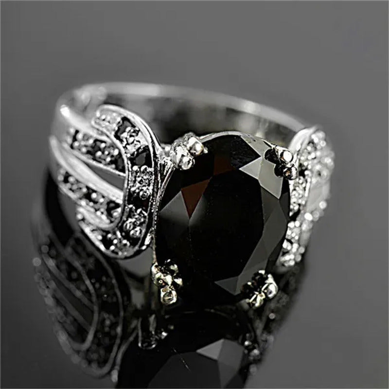 Women Ring 925 Sterling Silver Oval Cut Natural Black Sapphire & Diamond Ring Je