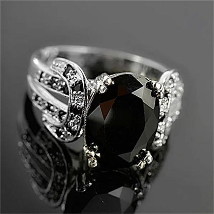 Women Ring 925 Sterling Silver Oval Cut Natural Black Sapphire & Diamond Ring Je