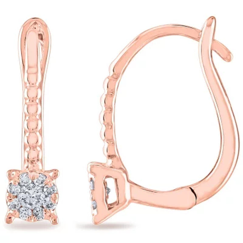 0.15 CT. T.W. Halo Frame round Diamond Leverback Drop Earrings in 14K Gold