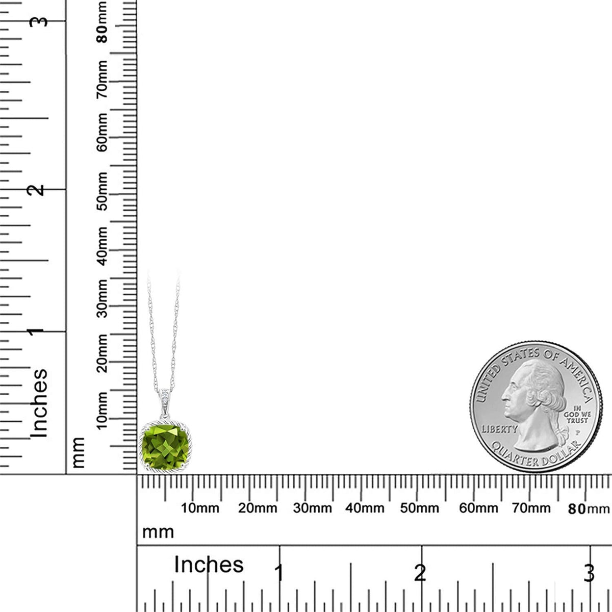 10K White Gold Green Peridot and Diamond Pendant Necklace for Women (2.47 Cttw,