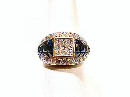 9 PRINCESS CUT DIAMONDS ROUND BRILLIANT PAVE DIAMOND COCKTAIL SAPPHIRE BAND
