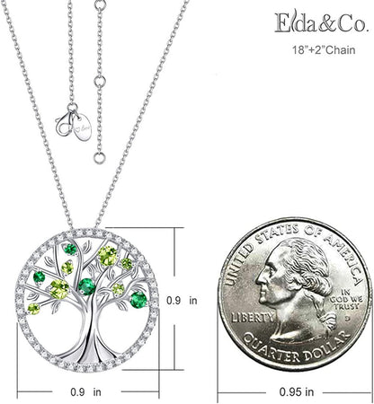 Tree of Life Necklace for Women 925 Sterling Silver with January March Birthston