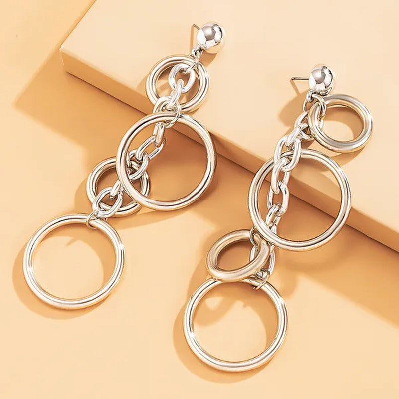 Women Punk Long Big Circle Link Chain Earrings Hiphop Large Drop Earrings Fashio