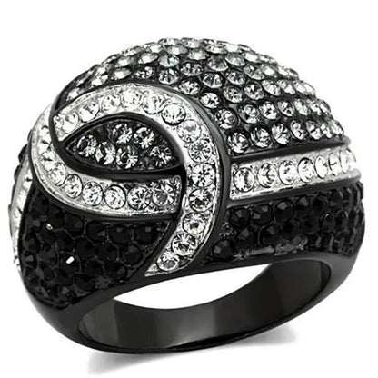 Women Two-Tone IP Black Stainless Steel Ring with Top Grade Crystal in Black Dia