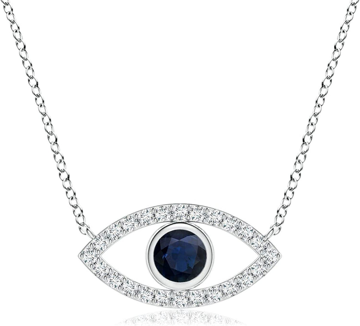Natural Blue Sapphire Evil Eye Pendant Necklace in 14K Solid Gold for Women, Gir