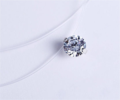 S925 round Fish Line Two Claws Cut Clear Cubic Zirconia Pendant Necklace (Silver