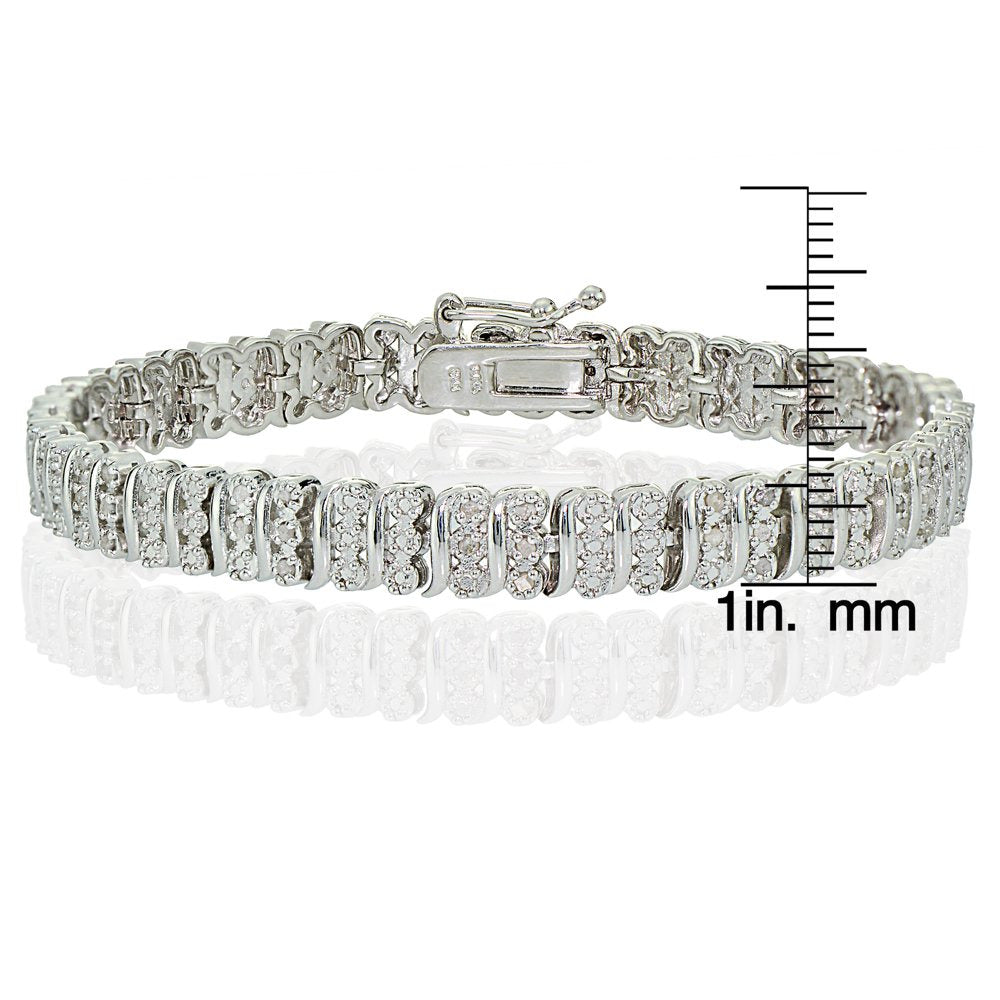 Silver Tone 0.25Ct Diamond S Pattern Tennis Bracelet