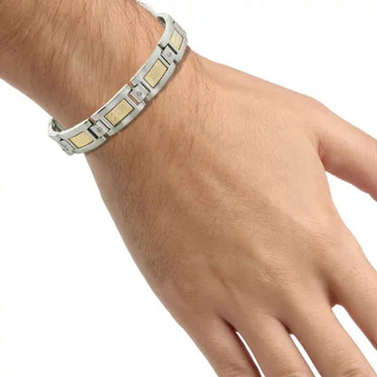 Men'S Diamond Bracelet in Stainless Steel with 18K Yellow Gold Accent