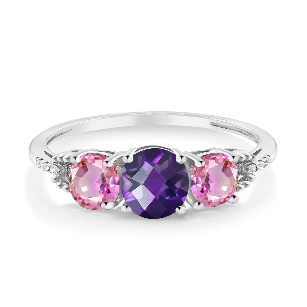 1.97 Ct Oval Checkerboard Purple Amethyst Pink Sapphire in 10K White Gold 3-Ston