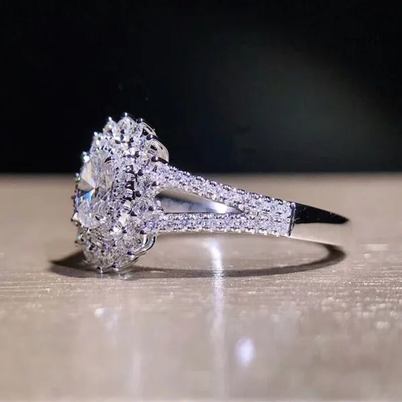 Unique Personality Design Crystal Diamond Ring 925 Sterling Silver Plated White