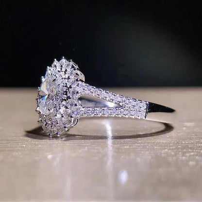Unique Personality Design Crystal Diamond Ring 925 Sterling Silver Plated White