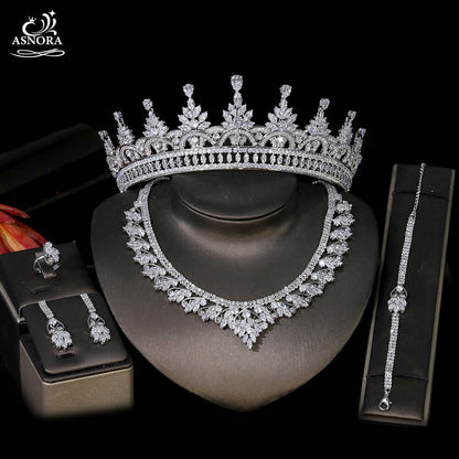 5 Pieces of Zircon Bridal Jewelry Set, Women'S Party Luxury Dubai Nigeria