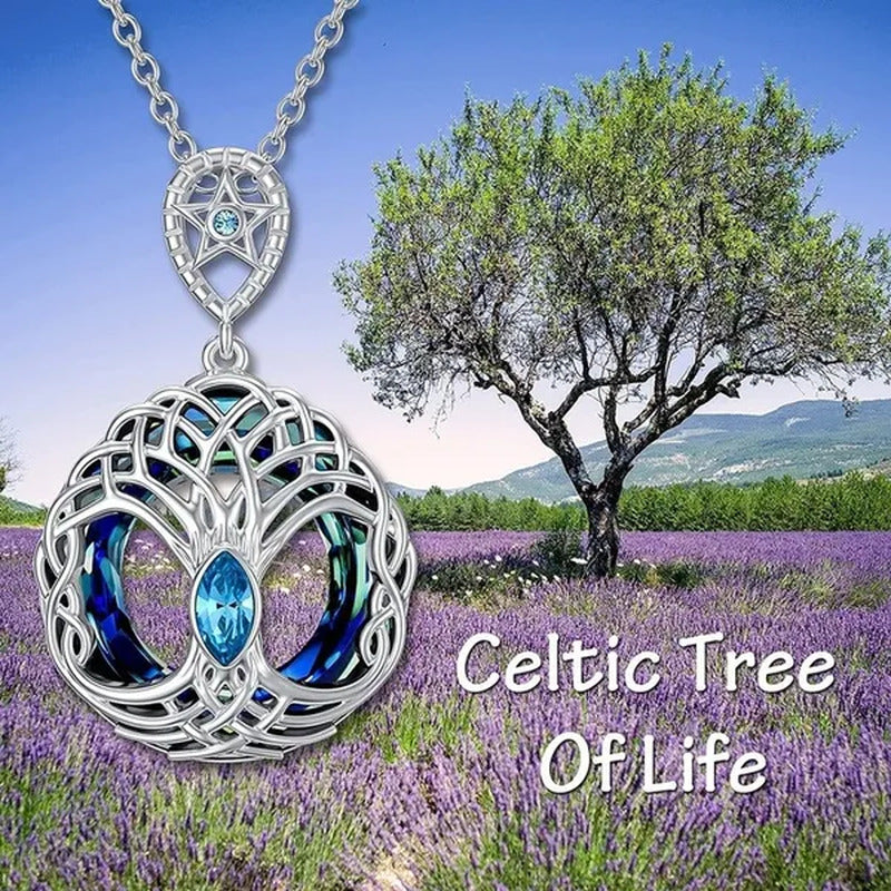 European and American Fashion Women Celtic Life Tree Crystal Pendant Necklace 92