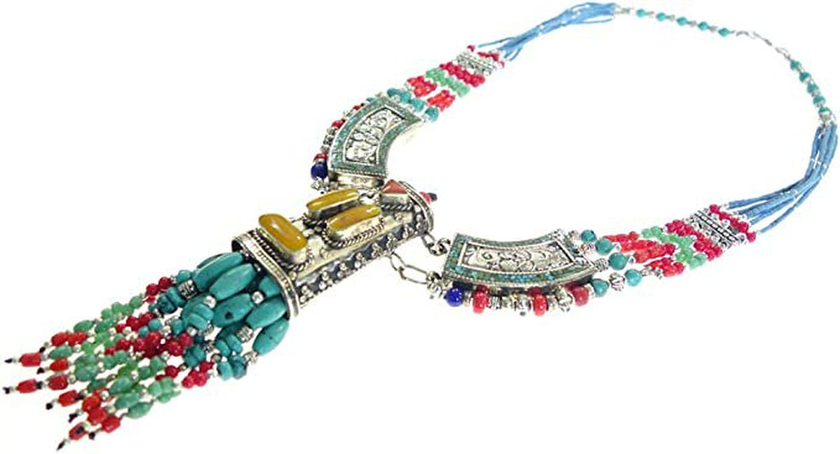 Tibetan Unique Designer Long Necklace for Women Silver Plated Handmade Fashion N