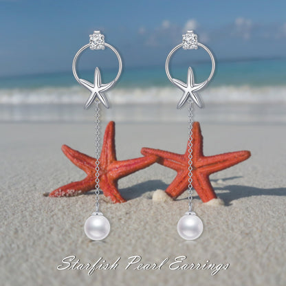 Starfish Earrings 925 Sterling Silver Starfish Earrings for Women Dangle Ocean S