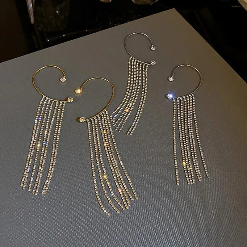 1Pc New Sparkling Diamond Tassel Ear Cuff Dangle Tassel Ear Cuff Earrings withou
